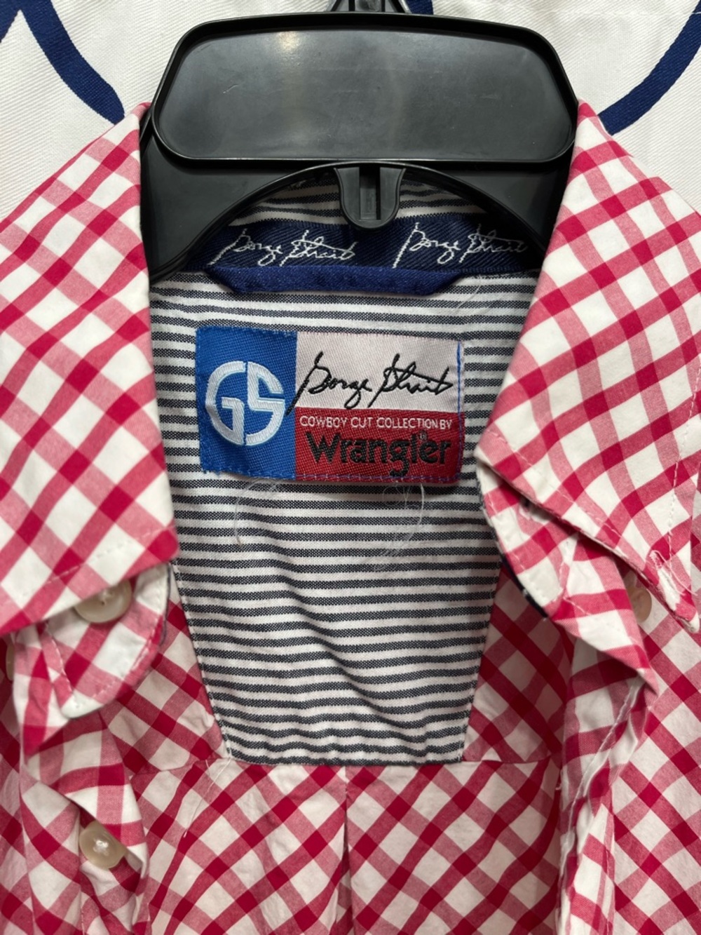 Wrangler Men's Red and White Gingham Button-Down Shirt George Strait